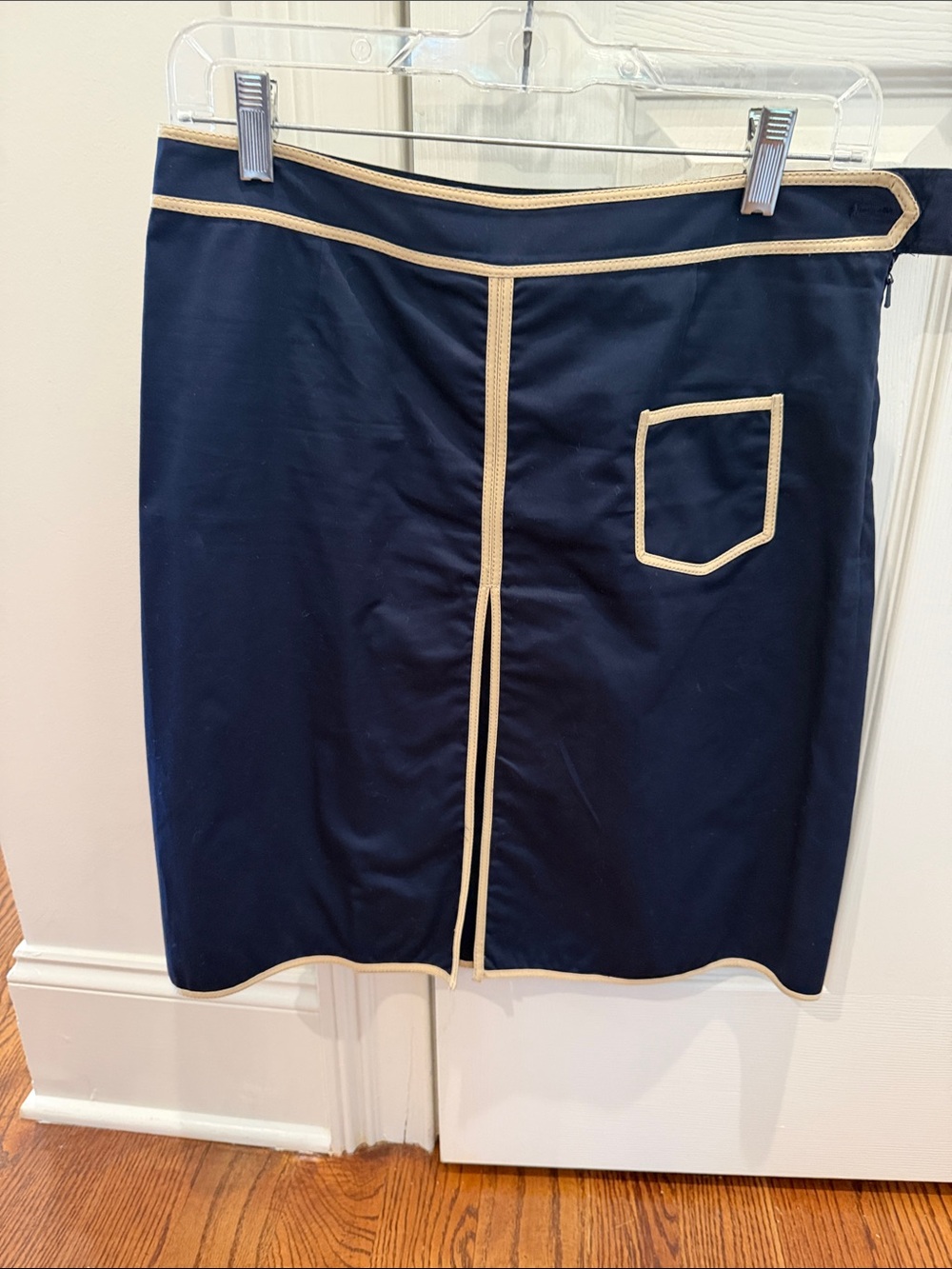 Tory Burch Navy Pencil Skirt with Cream Trim